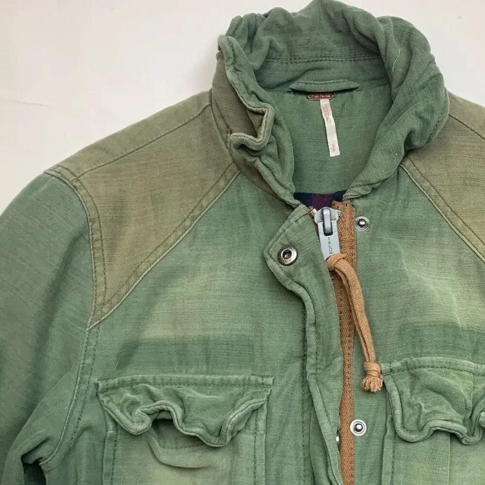 Free People size small jacket military green trench academia 80s retro patch
